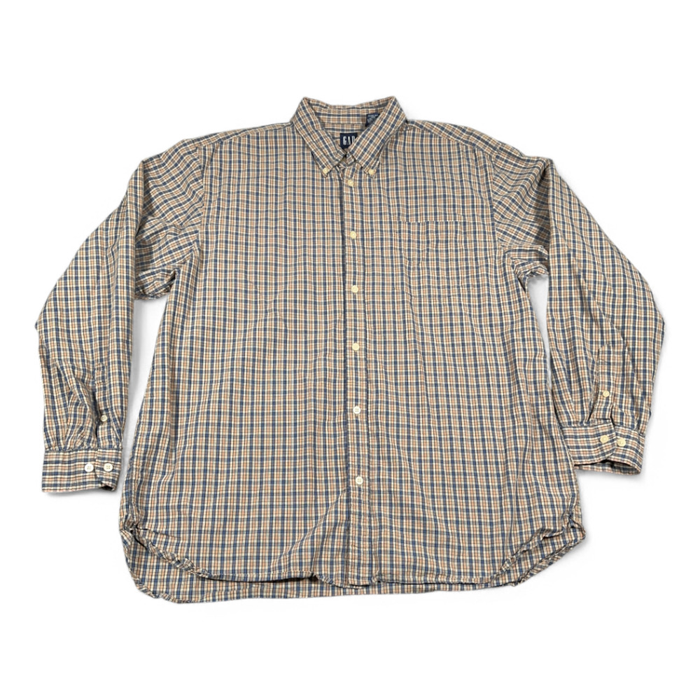 Vintage Gap Shirt Adult EXTRA LARGE Blue Orange Plaid Button Down Preppy 90s